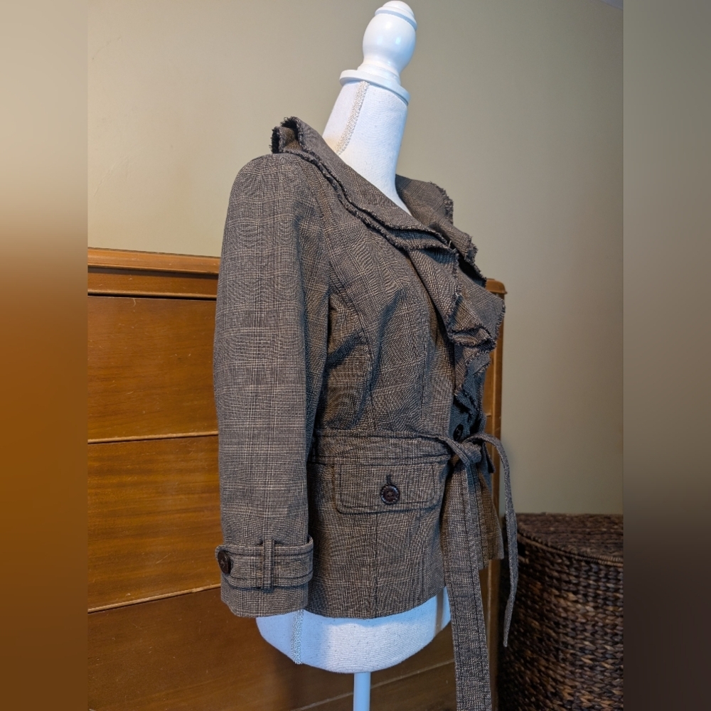 Anne Taylor LOFT Brown Tan Italian Tweed Belted Blazer Jacket SZ 6 - Picture 8 of 14
